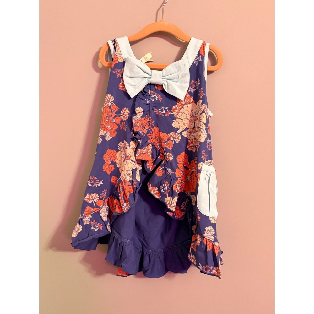 Matilda Jane Floral Ruffle top‎ Girls Kids Blue Orange Pink Flowers Bow Pockets - Picture 6 of 6